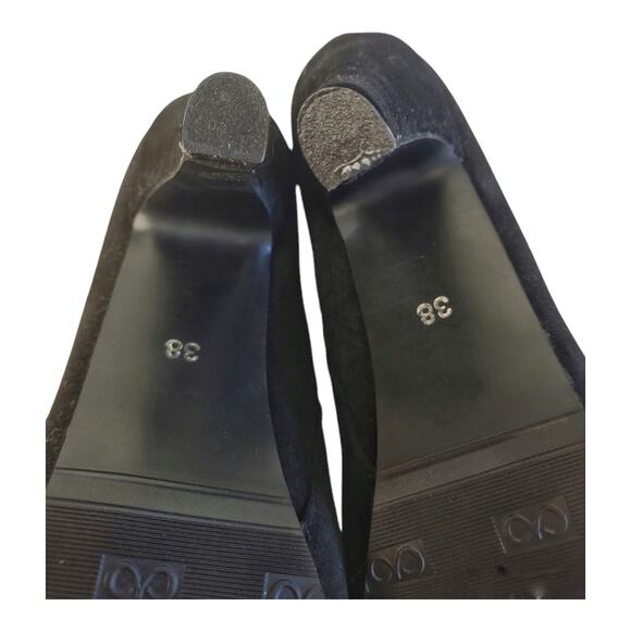 JINPIN Black Faux Suede Ankle Boots US Size 7.5 High Gothic Heel Platform Vegan - Picture 11 of 11